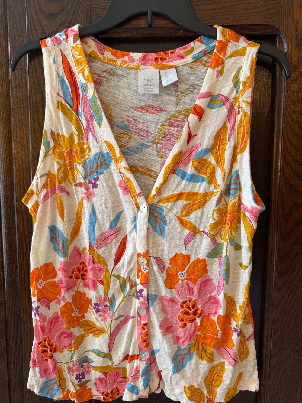 C&C California Multicolor Floral V-Neck Tank